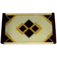 1930s Art Deco Geometric Reverse Painted Tray