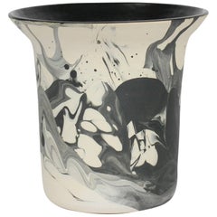 Contemporary Marbled Ceramic Vase in Black and White Raw Clay and Glaze Handmade