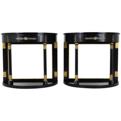 Pair of Empire-Style Ebonized Demi-Lune Console Tables
