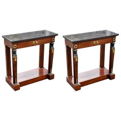 Pair of Period Empire Mahogany Console Tables in Egyptian Neoclassical Form