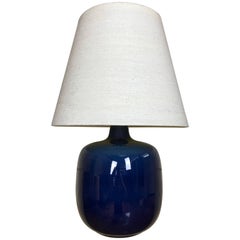 Blue Ceramic Art Pottery Lotte Bostlund Table Lamp with Original Jute Shade    