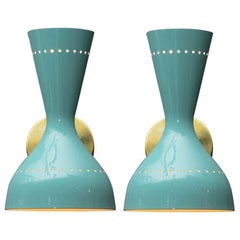 Pair of Italian Teal Cones Wall Sconces