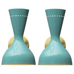 Pair of Italian Teal Cones Wall Sconces Pair of Italian Teal Cones Wall Sconces
