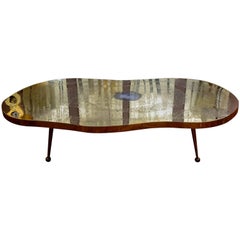 Low Table in Engraved Brass and Agate Stone