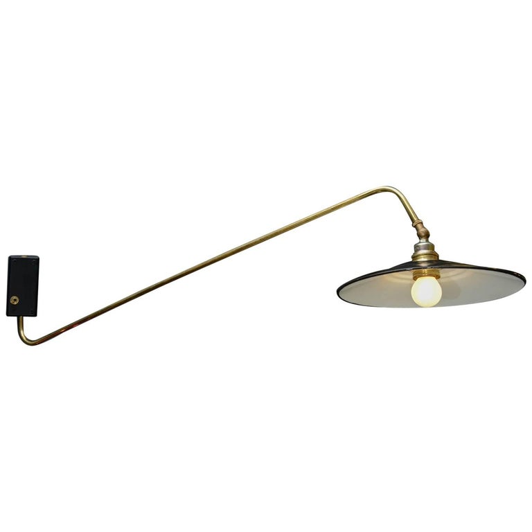 Long Arm Wall Sconce with Black Enamelled Metal Shade at 1stDibs