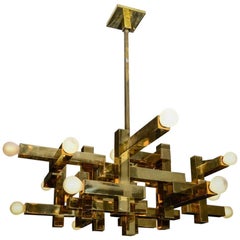 Gaetano Sciolari Brass Geometric Chandelier