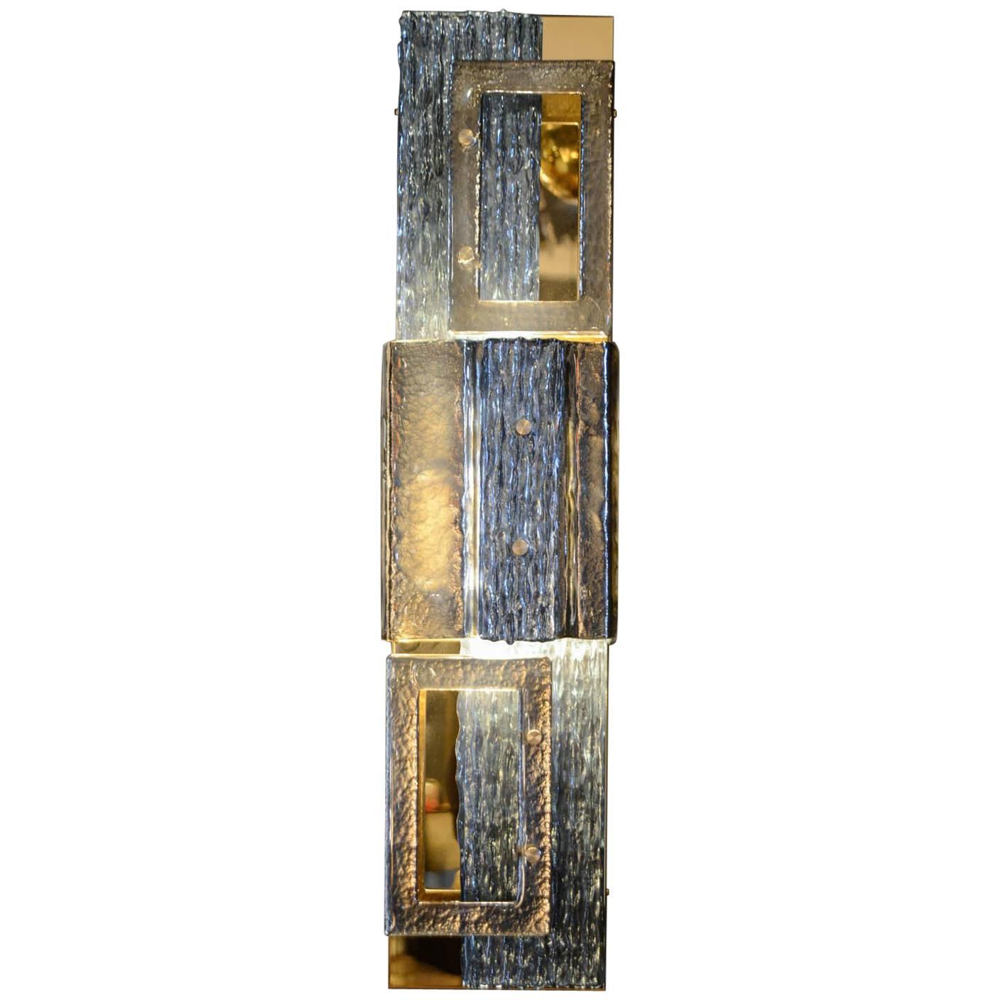 Glustin Luminaires Creation Brass and Murano Glass Panels For Sale