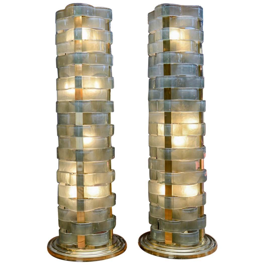 Glustin Luminaires Creation Short Floor Lamps with Murano Ribbons