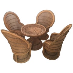 Rattan Wicker Children's Dining Table and Chair Set