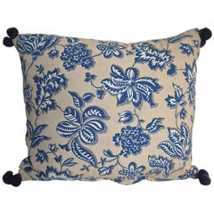 French Printed Cotton Blue and White Floral Pillow, circa 1930s