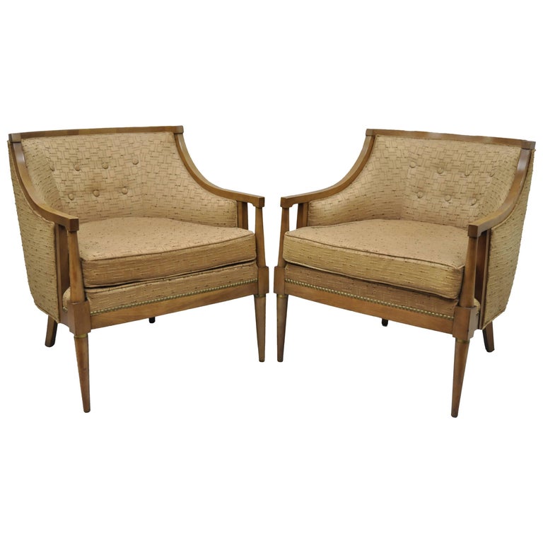 Pair of MidCentury Modern Barrel Back Wood Lounge Club Chairs Paul