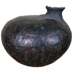 Large Raku Pottery Vessel Fluted Vase by Listed Artist Charles 'Charlie' Brown  