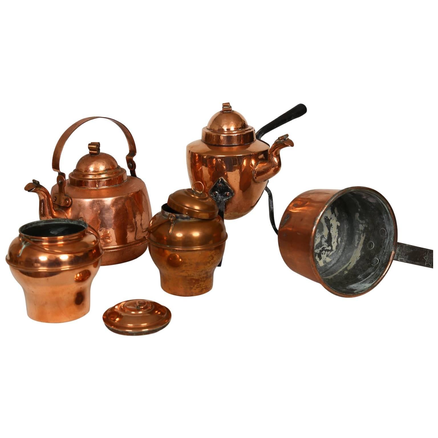 Set of Two Beautiful Swedish Copper Coffee Pots and Other Items For Sale