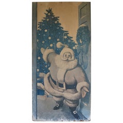 Vintage Midcentury Santa Claus Holiday Christmas Store Wallpaper Display on Board
