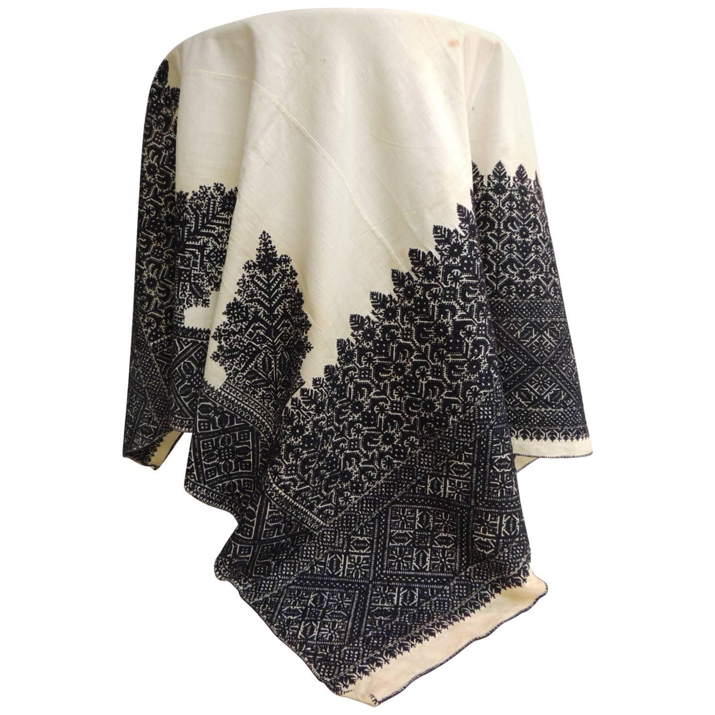 19th Century Indigo and Black Embroidery Moroccan Fez Cloth