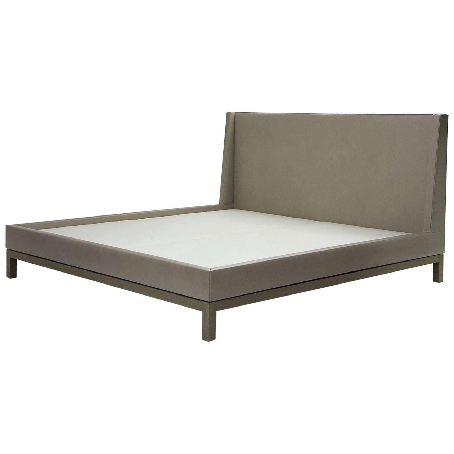 Modern Lugano Bed Fully Upholstered in Leather by Aguirre Design For Sale