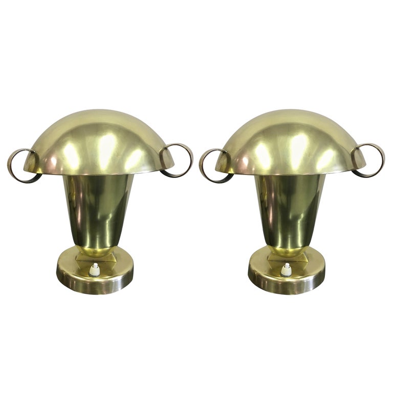 Pair of Italian Mid-Century Modern Neoclassical Brass Table Lamps, Fontana Arte For Sale