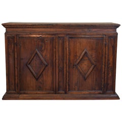 Italian Baroque Walnut Two-Door Credenza, Lozenge Panels, Mid-17th Century