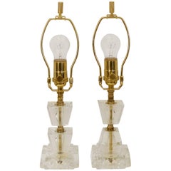Pair of Petite Crystal & Brass Boudoir Lamps