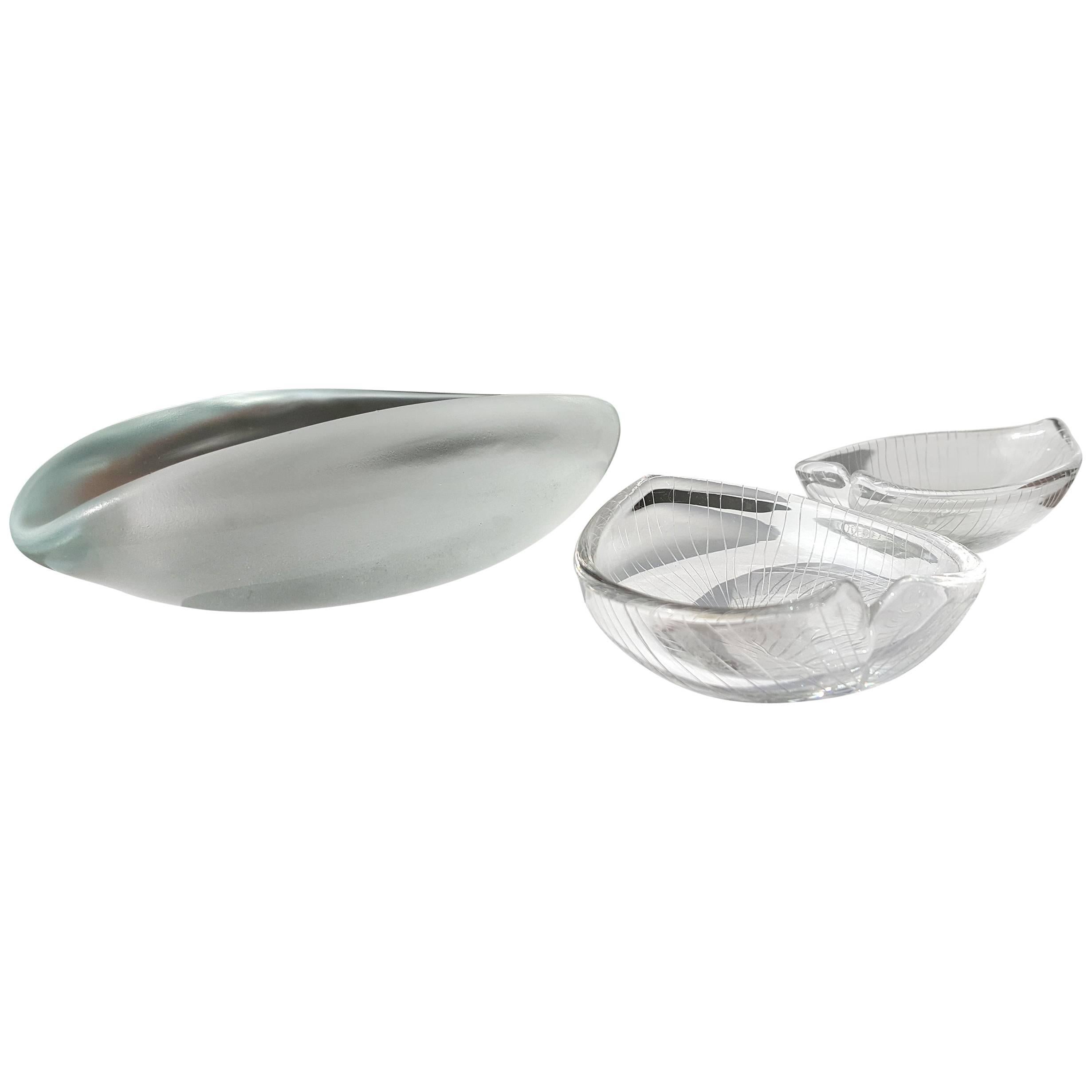 Tapio Wirkkala Glass Leaf "Lehti" Bowl Collection - Includes 3 Finland 1960s