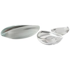 Tapio Wirkkala Hoja de cristal Colección de cuencos "Lehti" - Incluye 3 Finlandia Años 60