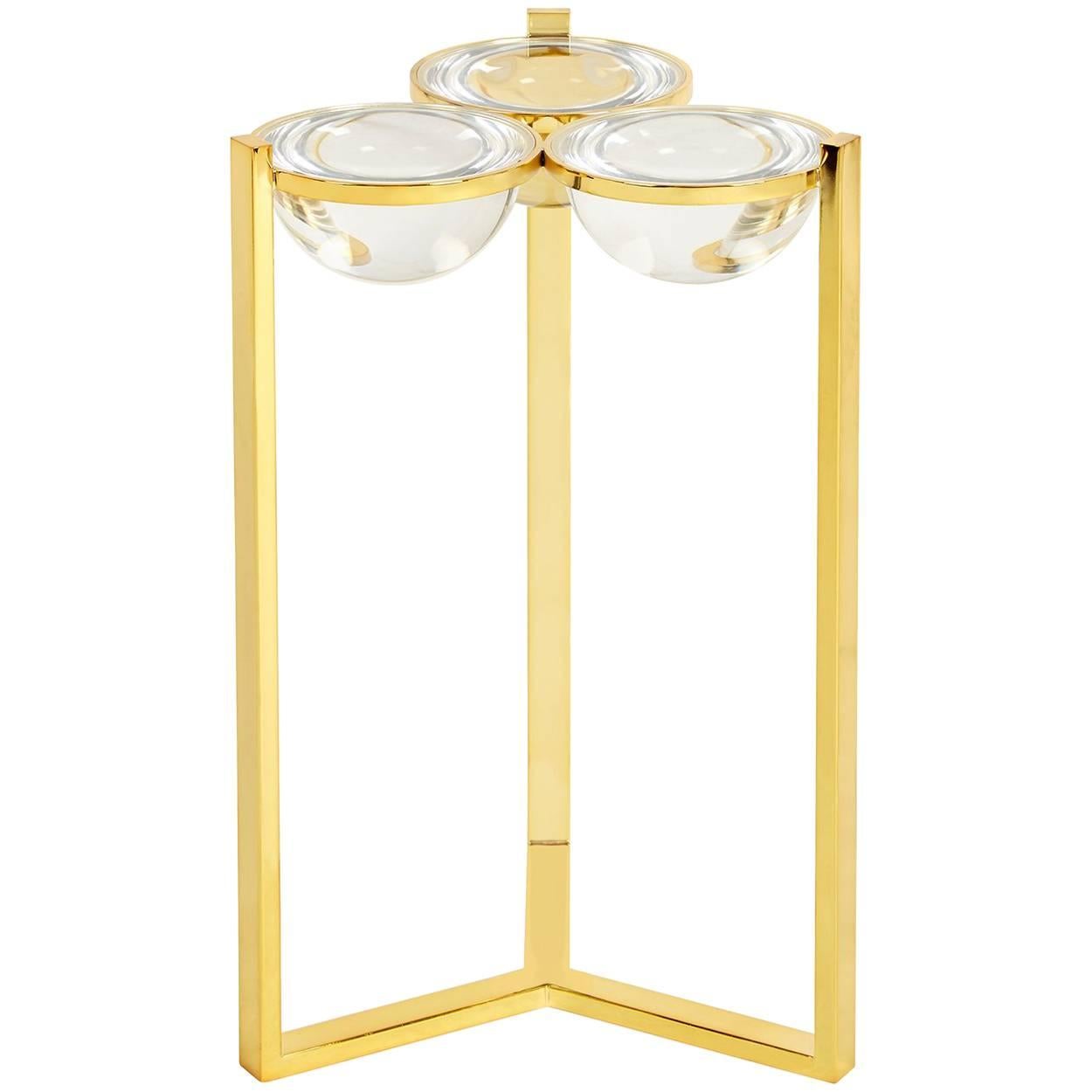 Globo Drinks Acrylic and Polished Brass Side Table by Jonathan Adler