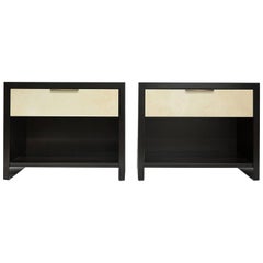 Elegant Maple and Parchment Nightstands with Brass Handles by Aguirre Design