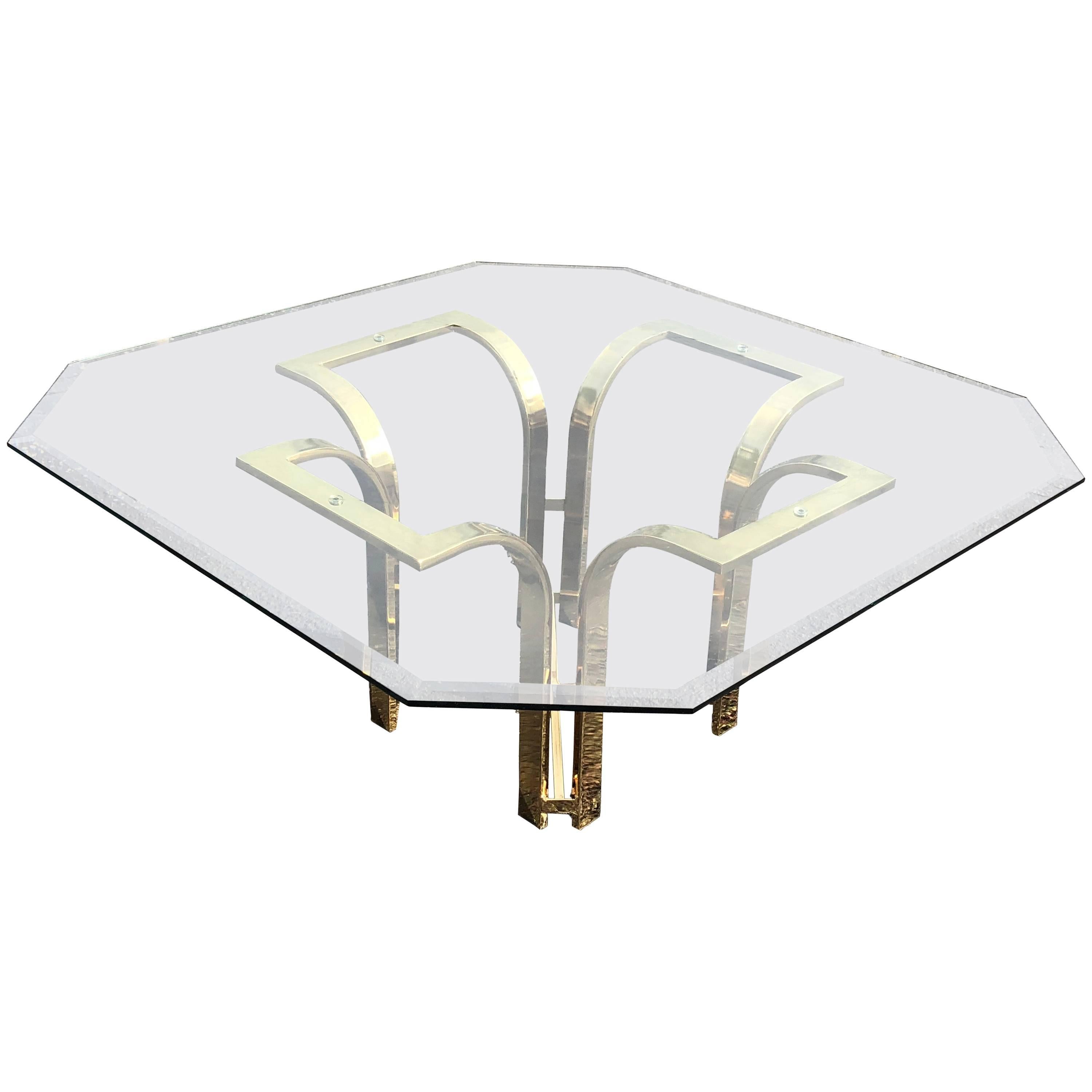 Hollywood Regency Brass and Glass Coffee Table