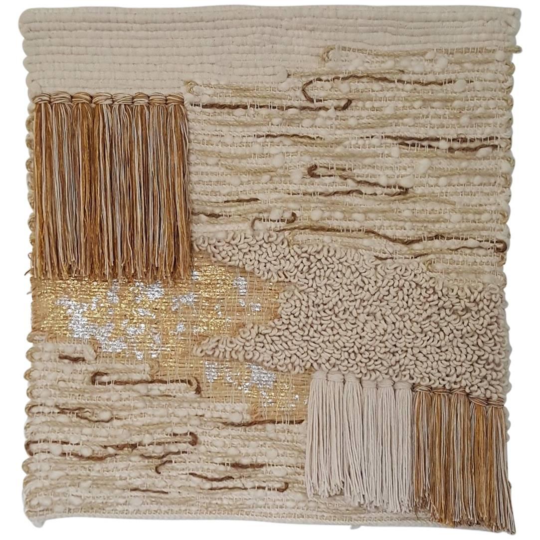Small Neutral Fiber Art Weaving with Rope by All Roads For Sale