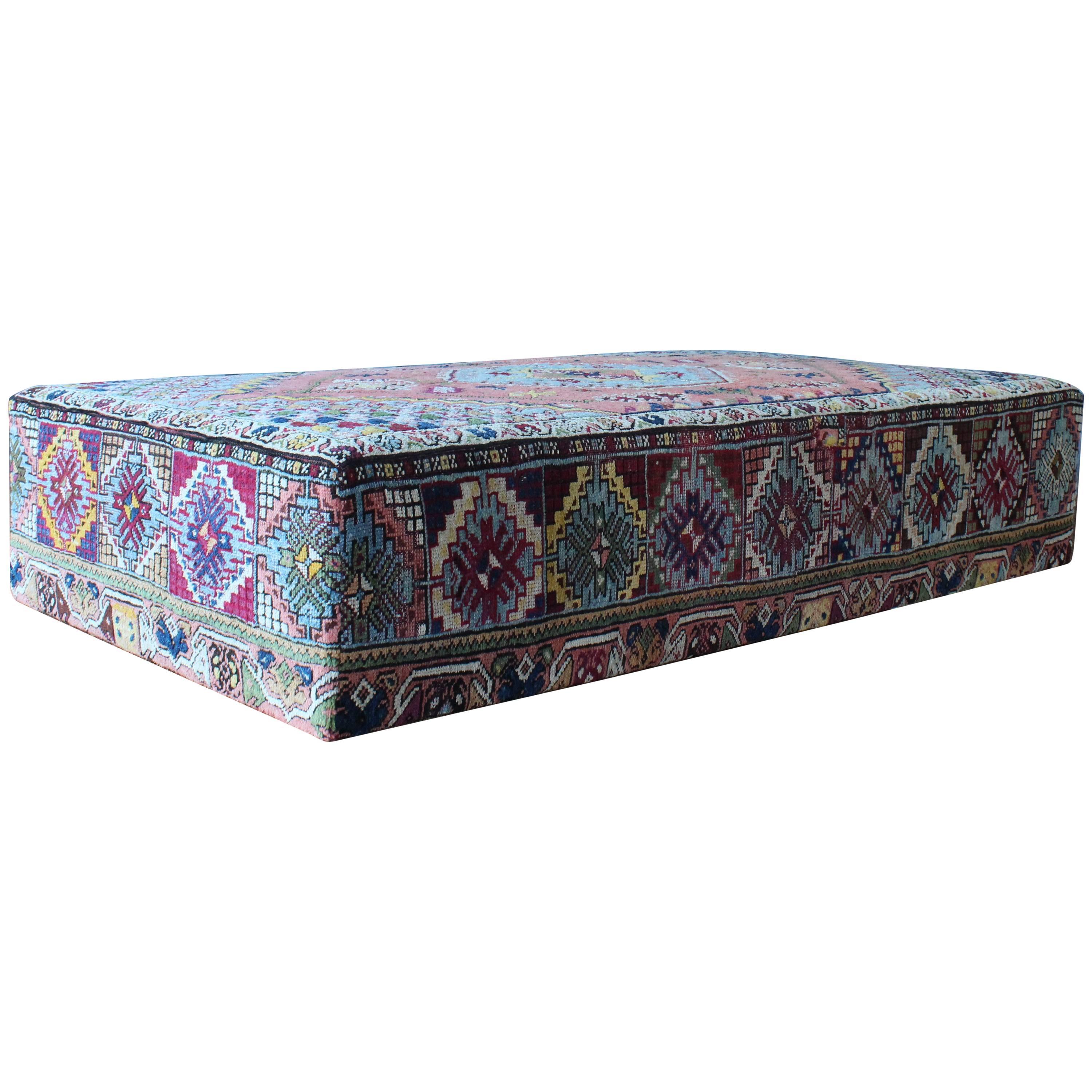 Custom-Made Ottoman Upholstered in a Vintage Turkish Rug