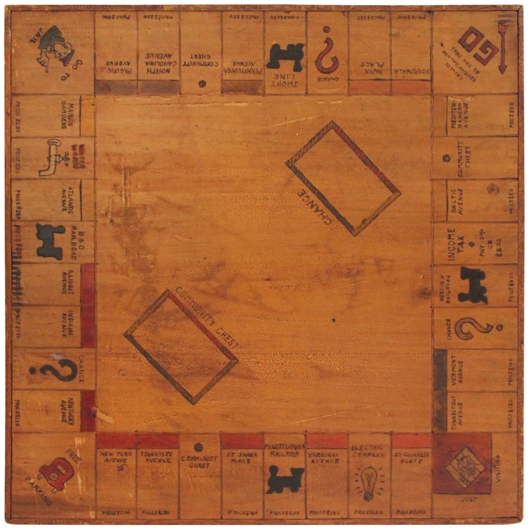 Game Board/Folky Handmade Monopoly Board, 1930s at 1stDibs
