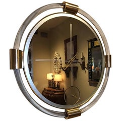 Vintage Mid-Century Modern Lucite and Brass Clock with Mirror