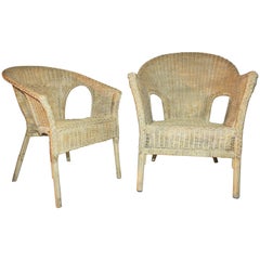 Vintage Bar Harbor Painted Wicker Chairs/Pair