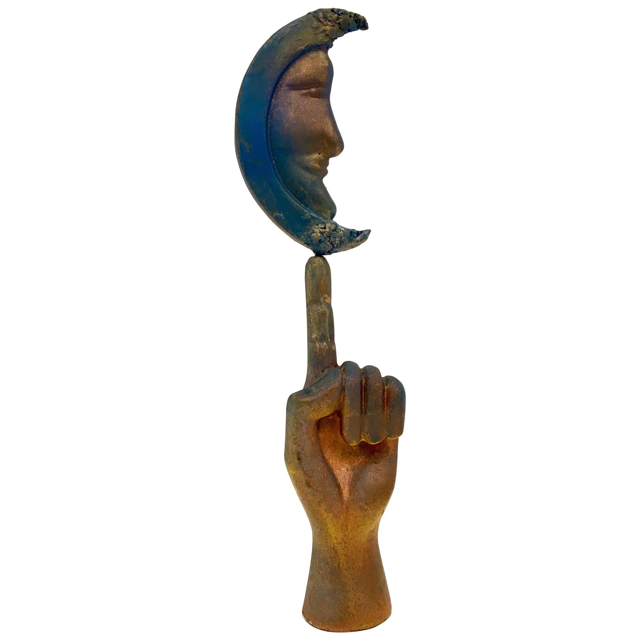 Rare Early Production Hand and Moon Painted Wood Sculpture by Pedro Friedeberg