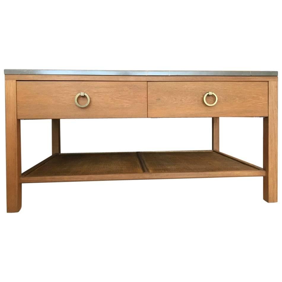 Contemporary Midcentury Inspired Handcrafted Teak Side Tables with Marble Top For Sale