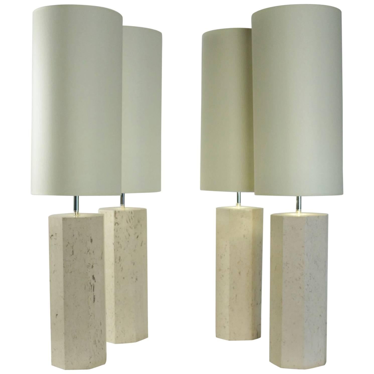 Set of Four Lamps in Travertine Marble, circa 1940