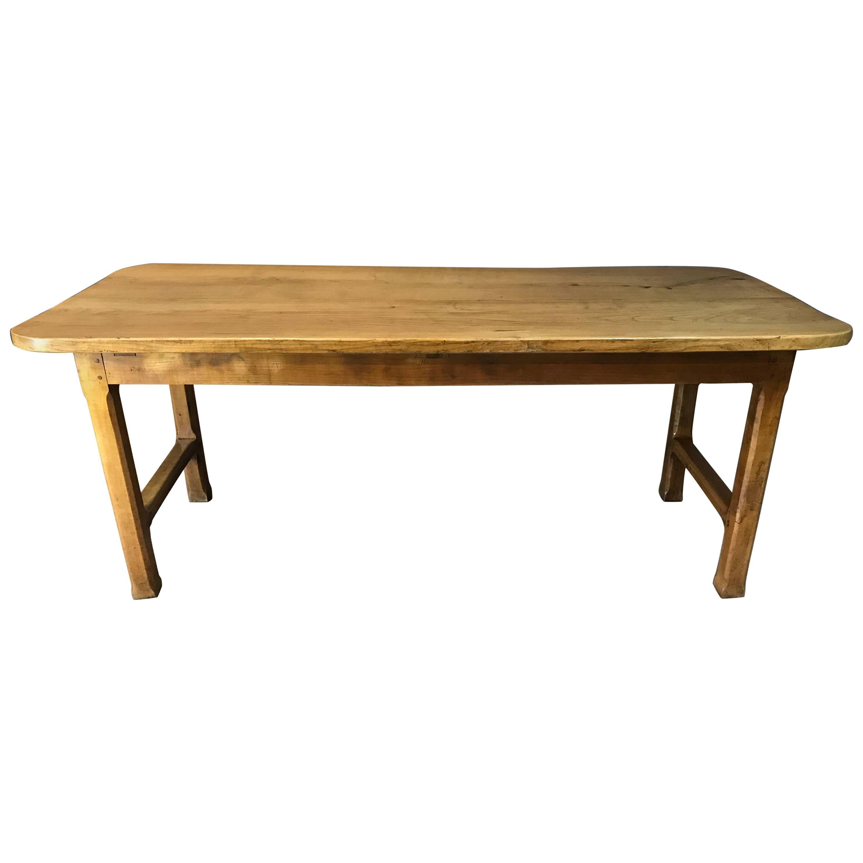 Antique Applewood Farmhouse Table with Centre Stretcher, circa 1840