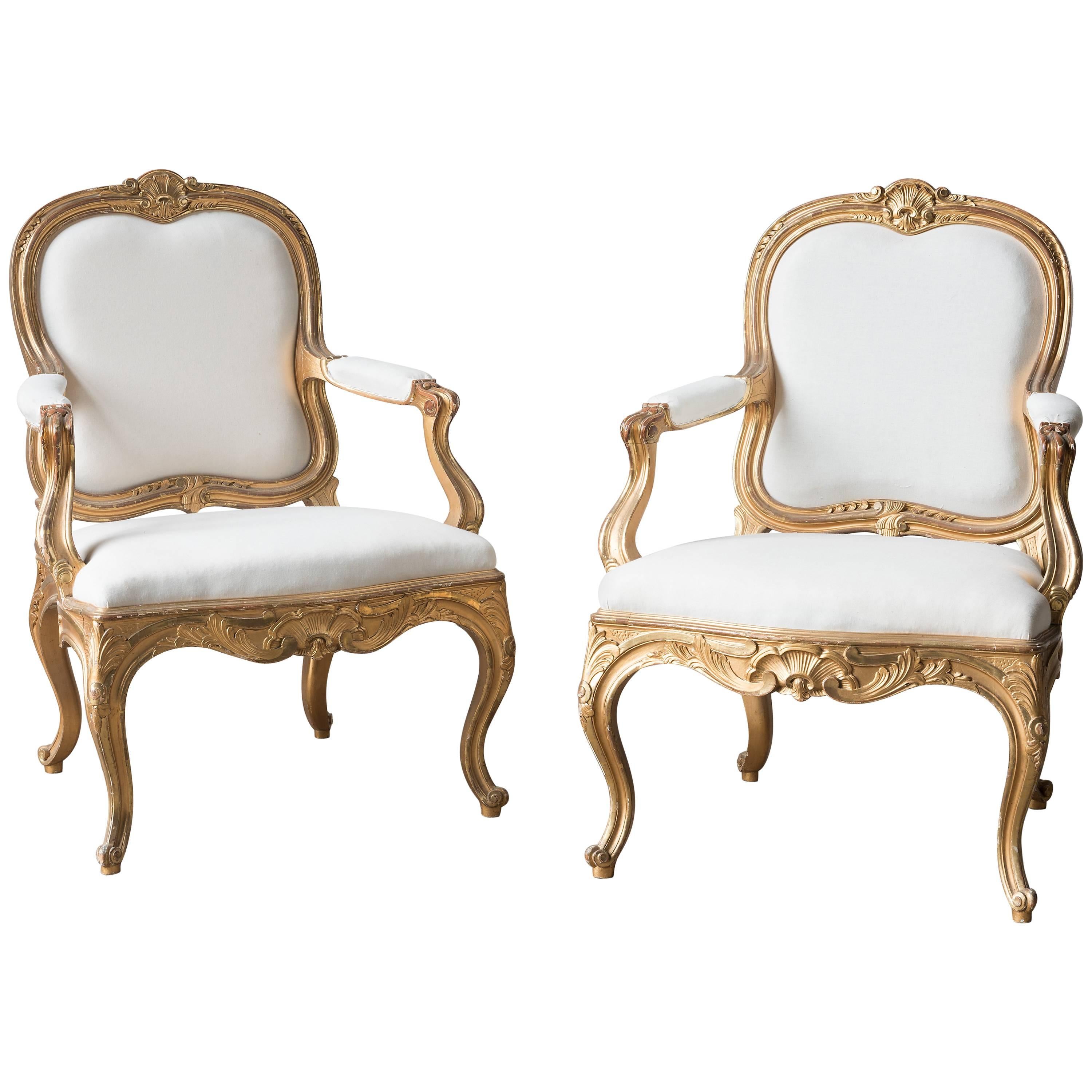 Pair of Swedish 19th Century Gilded Armchairs For Sale