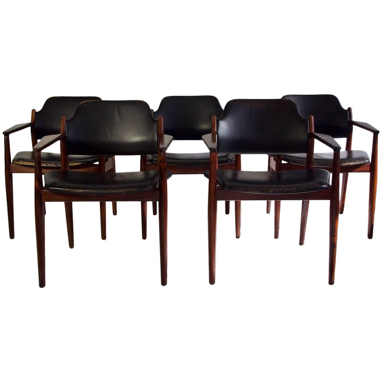 Arne Vodder for Sibast Black Leather Chairs, Model 62 A - 1961