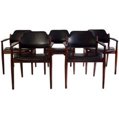 Antique Arne Vodder for Sibast Black Leather Chairs, Model 62 A - 1961