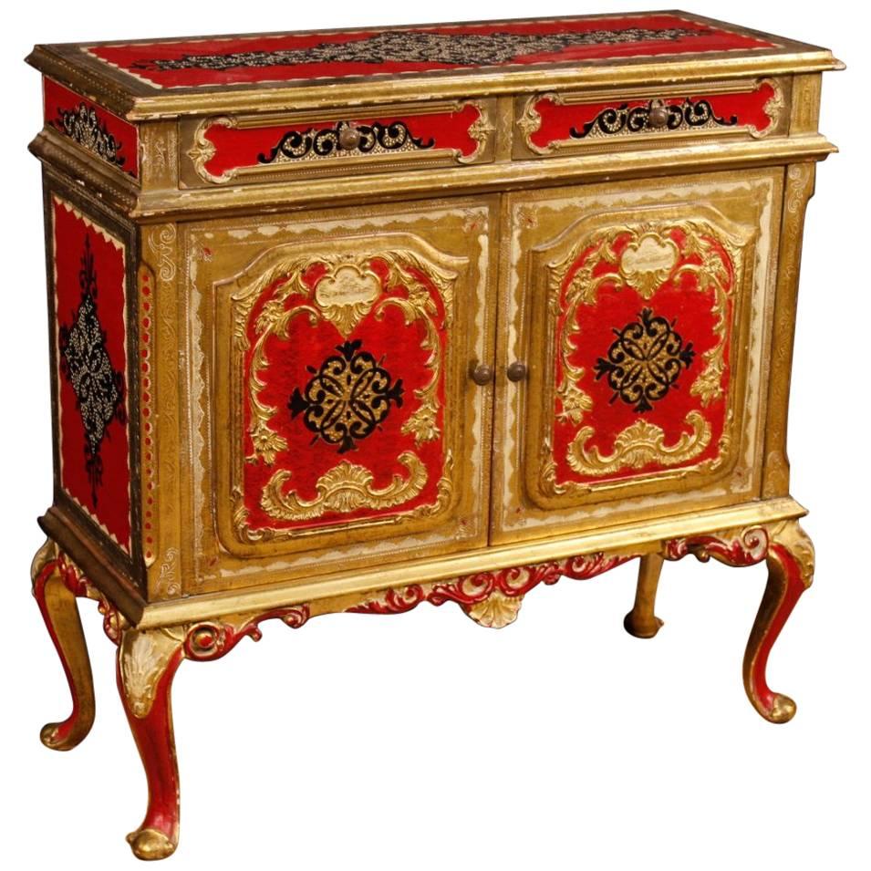 Red Gold Lacquered Italian Sideboard in Wood, 20th Century