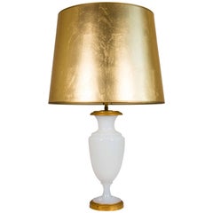 Bronze and Opaline Glass Single Table Lamp, Made in Belgium