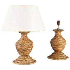 Pair of Double Gourd Rattan Lamps