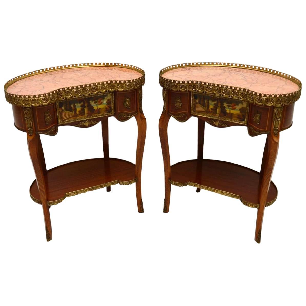 Pair of Antique French Style Marble-Top Side Tables