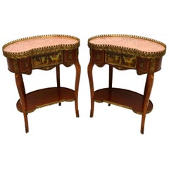 Pair of Retro French Style Marble-Top Side Tables
