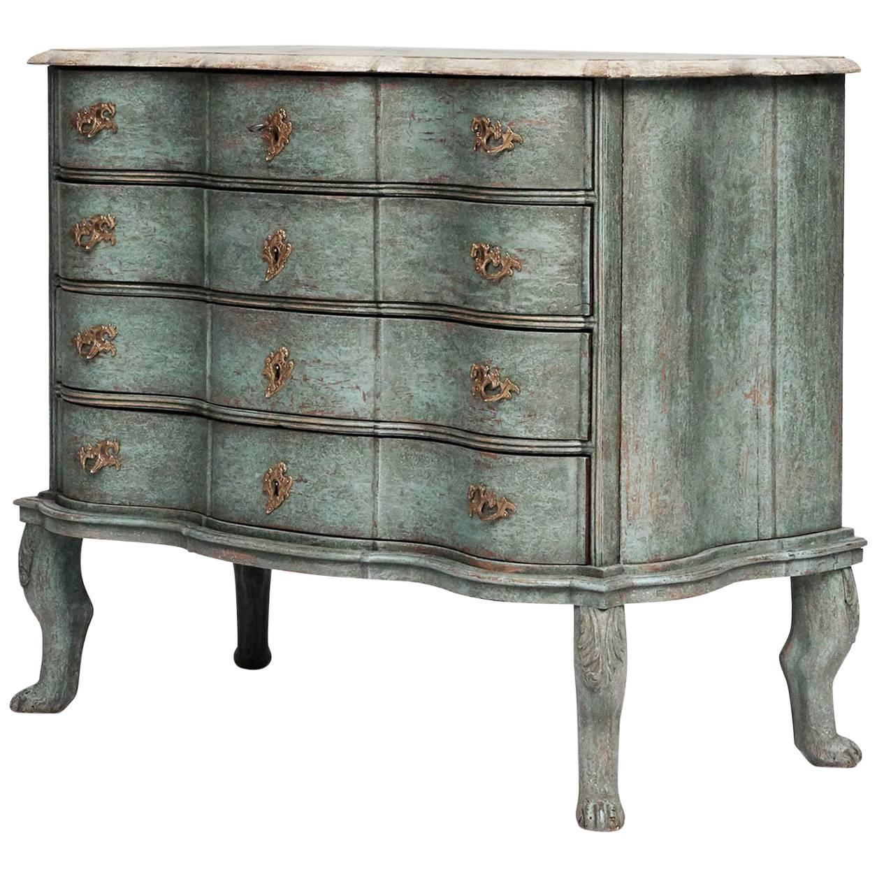 Rare Danish Baroque Painted "Blomsneider" Commode, Mid-18th Century