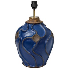 Ceramic Lamp by Hervé Taquet with Dark Blue Glaze Decoration