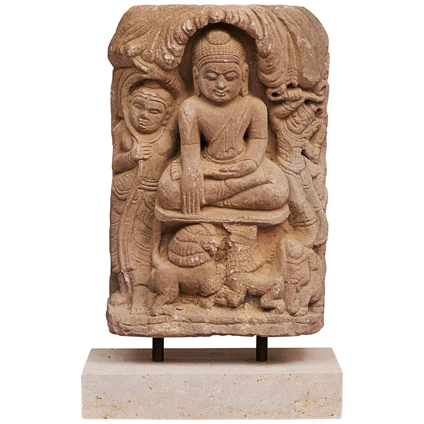 Burmese Sandstone "Bhumisparsa Mudra" Buddha, circa 1500-1700