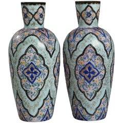 Beautiful 19th Century Collection of Opaline Glass Vases with Enamel Decoration