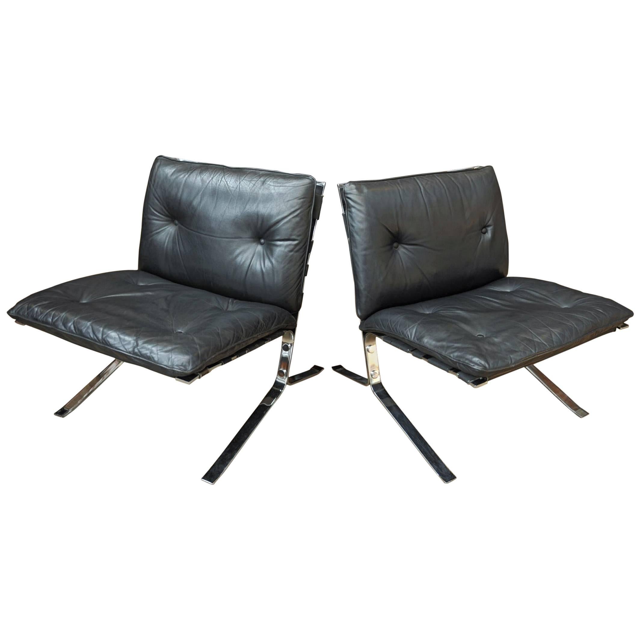 "Joker" Leather and Chrome Metal Chairs by Olivier Mourgue